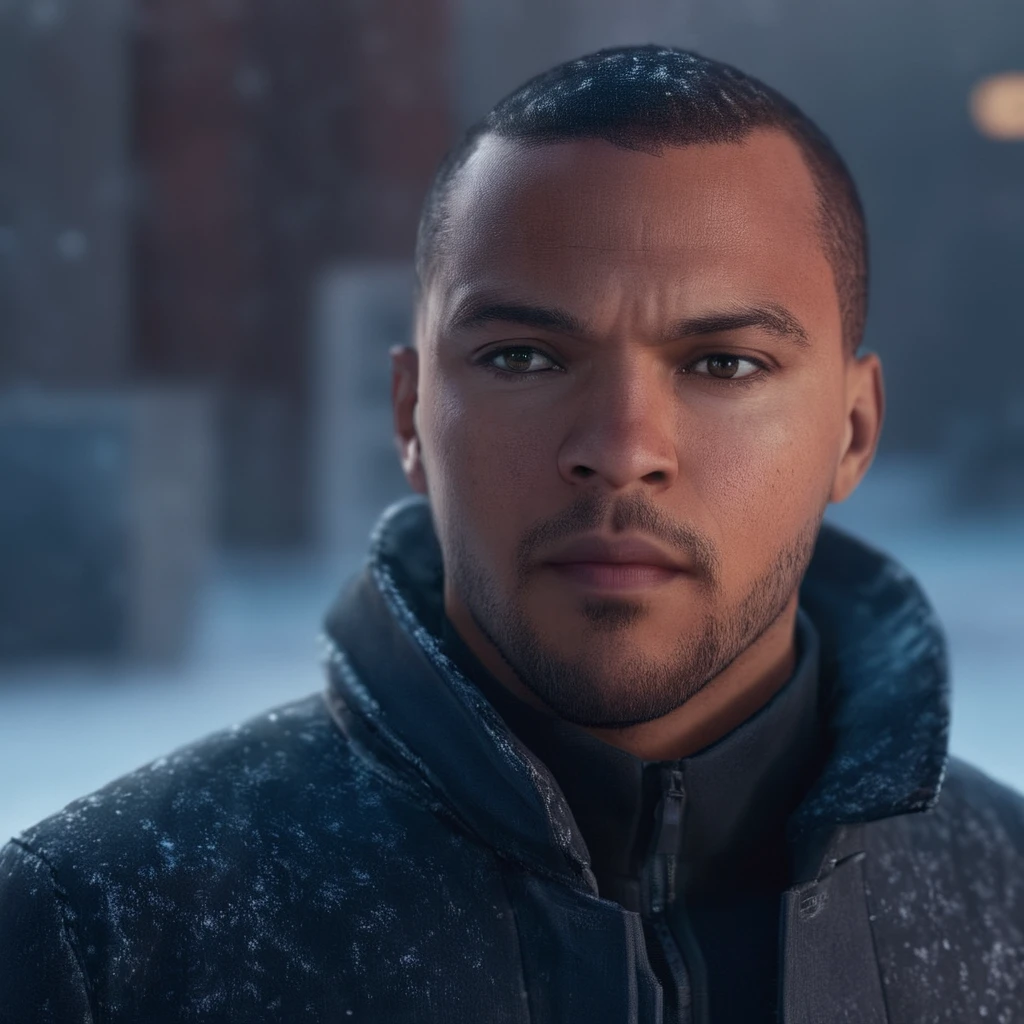 cinematic film still of  <lora:Detroit Become Human style:1>
 <lora:perfection style:0.5> perfection 
 <lora:Unreal Engine style:0.3> Unreal Engine
Jesse Williams
In the year 2038 Markus a black man with a jacket on in the snow, shallow depth of field, vignette, highly detailed, high budget, bokeh, cinemascope, moody, epic, gorgeous, film grain, grainy