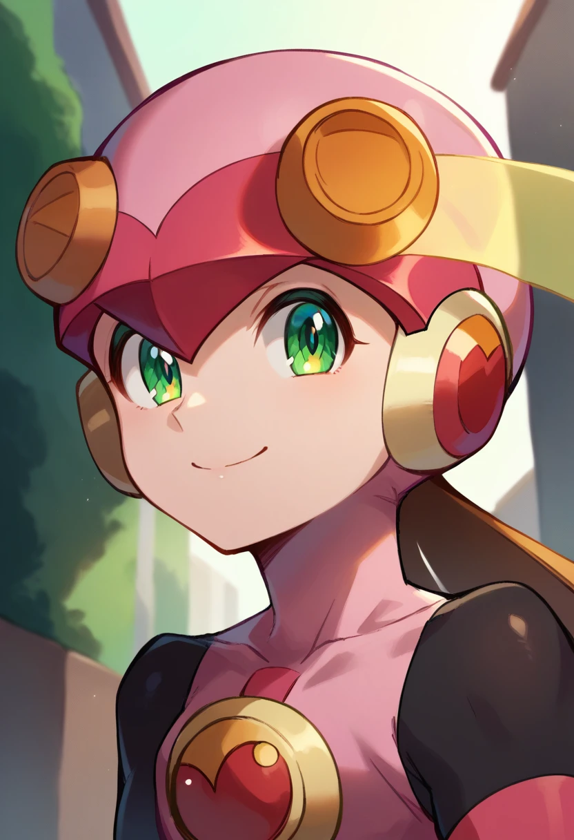 score_9, score_8_up, score_7_up,
<lora:RollexeMaylSakuraiPonybyRR-10:1>, roll.exe_(mega_man), helmet, pink bodysuit, green eyes, long hair, pink gloves, knee boots, pink boots,
1girl, solo, upper body, smile, closed mouth, looking at viewer,
outdoors, street,