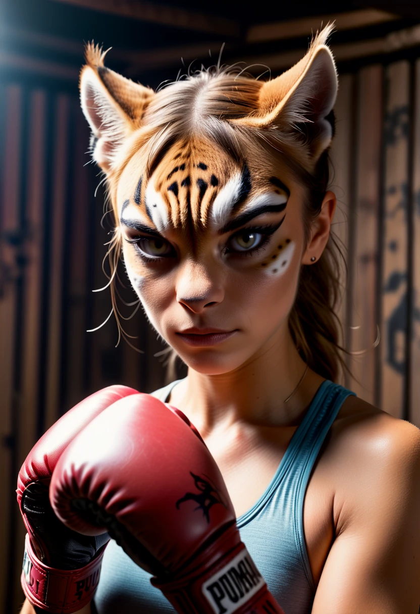 photograph portrait of attractive (anthro:1.2) puma cat girl boxer training, serious, stoic cinematic 4k epic detailed 4k epic detailed photograph shot on kodak detail, cinematic perfection,photograph portrait of attractive (anthro:1.2) puma cat girl boxer training, serious, stoic cinematic 4k epic detailed 4k epic detailed photograph shot on kodak detail, cinematic perfection