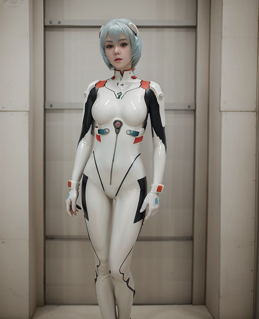 (masterpiece, Highest quality), ayanami_king, Plug Suit, Bodysuits, Interface Headset, white Bodysuits, Are standing