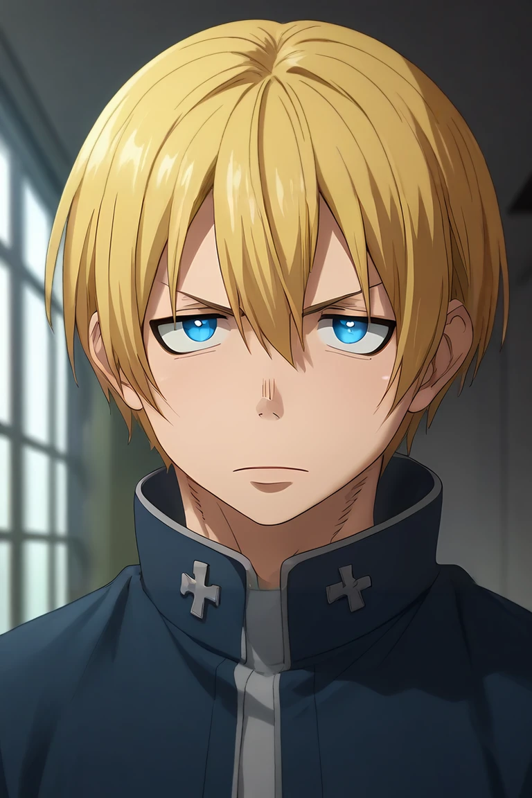 score_9, score_8_up, score_7_up, source_anime, , , looking at viewer, upper body, depth of field, 1boy, solo, male focus, <lora:arthur_boyle_pony:0.98>, arthur_boyle, blonde hair, blue eyes, short hair, hair between eyes, , grimdark, , <lora:sdxl_lightning_8step_lora:1>