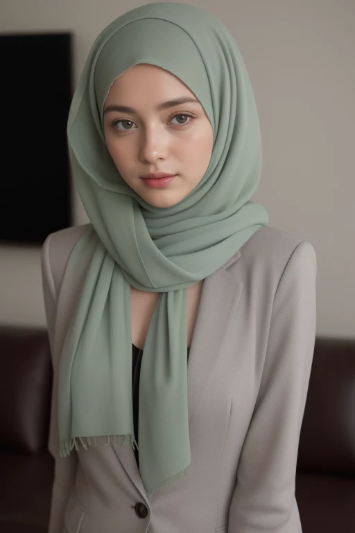 1girl at the living room, indoor, hourglass body, (wearing long sleeve Blazer:1.5), wearing (Sage:1.8) <lora:h_hijaberV2:0.75> (pashmina hijab, hijab style:1.5). (upper body:1.8),
RAW, masterpiece, RAW candid cinema, 4k, 8k, 8K UHD, remarkable color, cinematic shot, film grain, realistic, ultra realistic, best quality, high resolution, high detail, ultra detail, hyper detailed, intricate detail, cold temperature