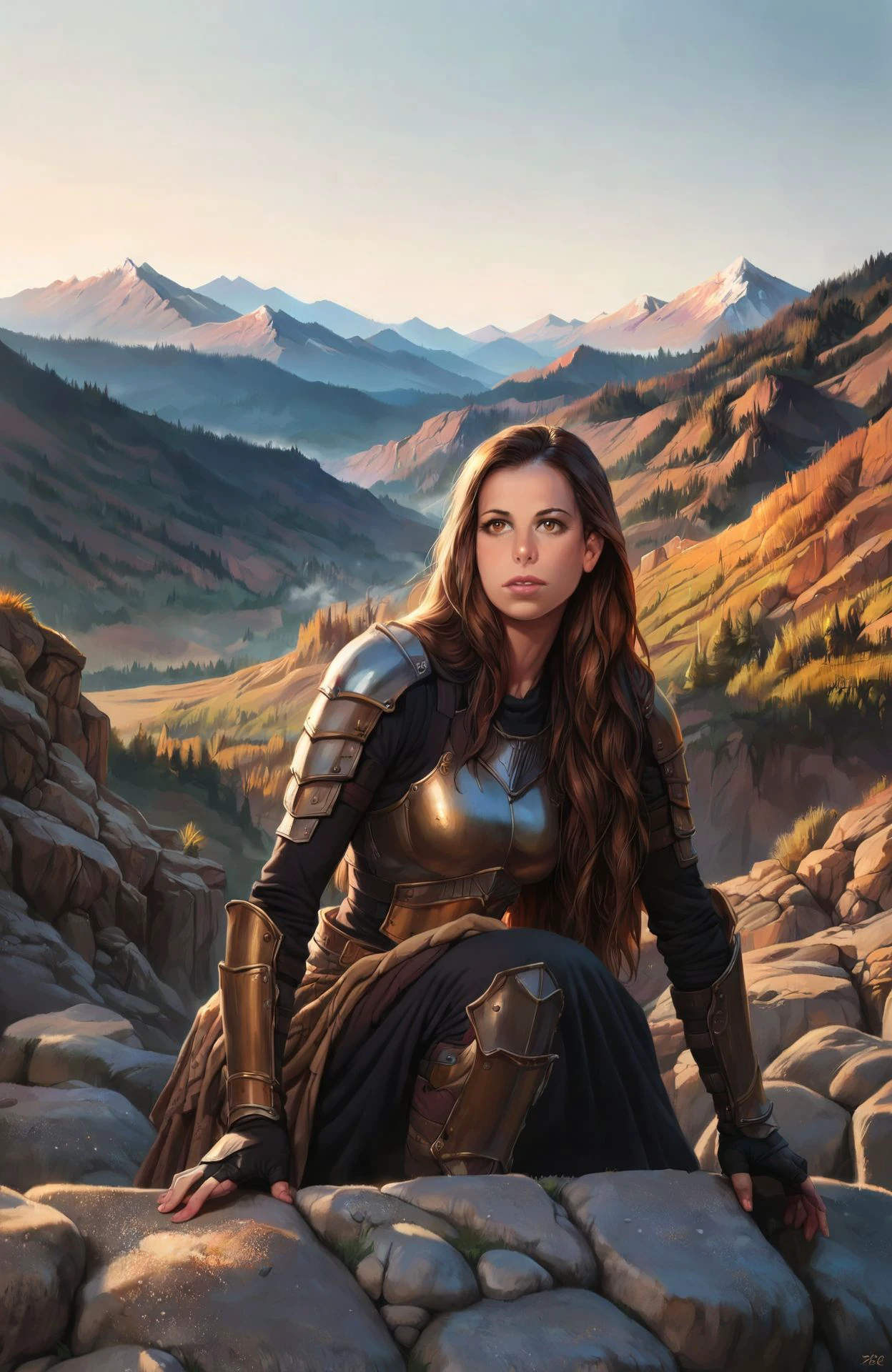 <lora:LauraBailey:1.25> lrbly, 1girl, brown hair, long hair, brown eyes, armor, outdoors, mountain, rocks, dragon, score_9, score_8_up, score_7_up, score_6_up, score_5_up, score_4_up,