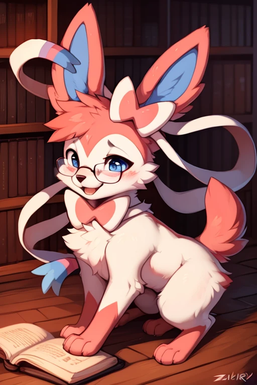 score_9, score_8_up, score_7_up, score_6_up, score_5_up, score_4_up, solo, Sylveon, feral, fluffy fur, one tail, slim body, sitting, eyeglasses, background, chess, chessboard, coffee shop, smile
