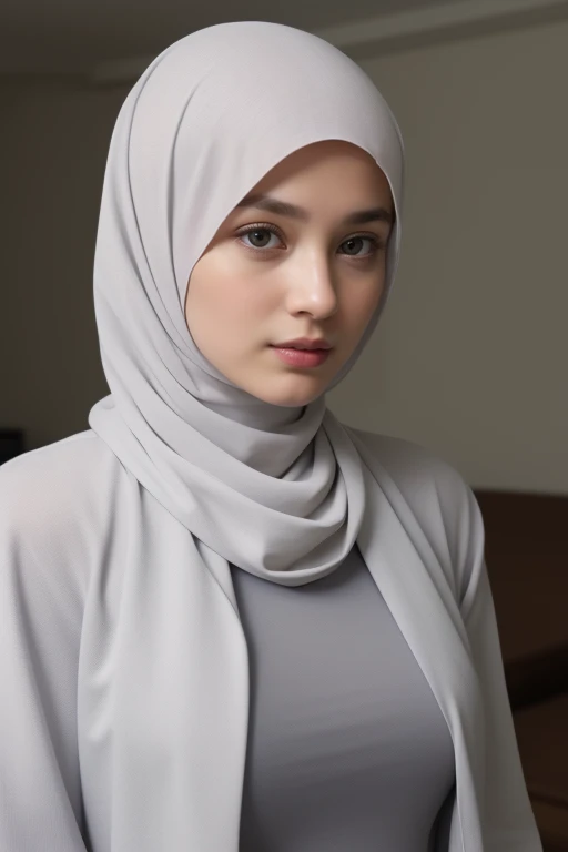 1girl at the living room, indoor, looking at viewer, (lonely facial expression:1.35), hourglass body, (wearing a turtleneck t-shirt with a blazer, long sleeves:1.5), wearing (White:1.8) <lora:h_pashmina_V2:0.75> (pashmina hijab:1.5). (upper body:1.3), depth of field,
RAW, masterpiece, RAW candid cinema, 4k, 8k, 8K UHD, remarkable color, cinematic shot, film grain, realistic, ultra realistic, best quality, high resolution, high detail, ultra detail, hyper detailed, intricate detail, cold temperature