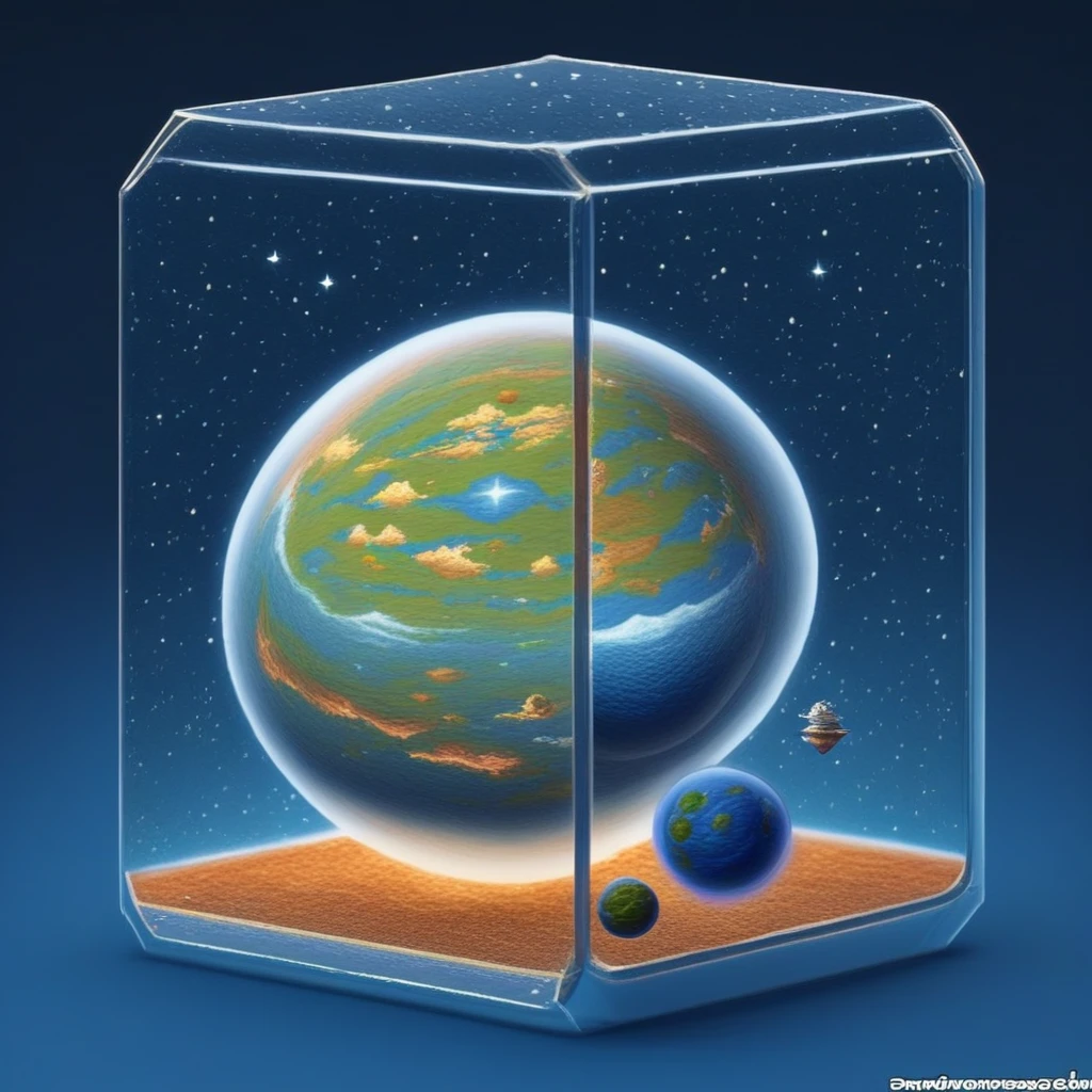 ispzxll, no humans, planet, space, star (sky), scenery, isometric, miniature, diorama, glass case,