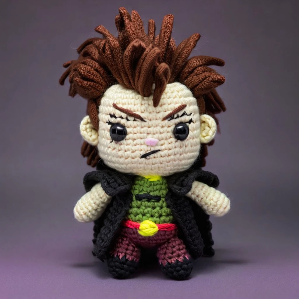 Gambit  in amigurumi style, complementary color scheme,
HD, 8k, highly detailed, thread detail, medium contrast, depth of field, simple dark gradient background, rim lighting
 <lora:Amigurumi_Style_XL_LyCoris_v1.5.2-000024:1>