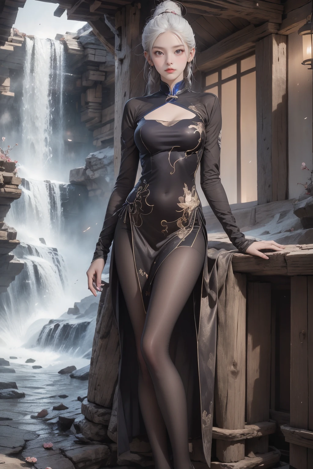 <lora:jibaobao-9:0.7>,super high resolution,best quality,Photos,4k,(Realistic:1.2),jibaobao,1girl,fountain,white hair,