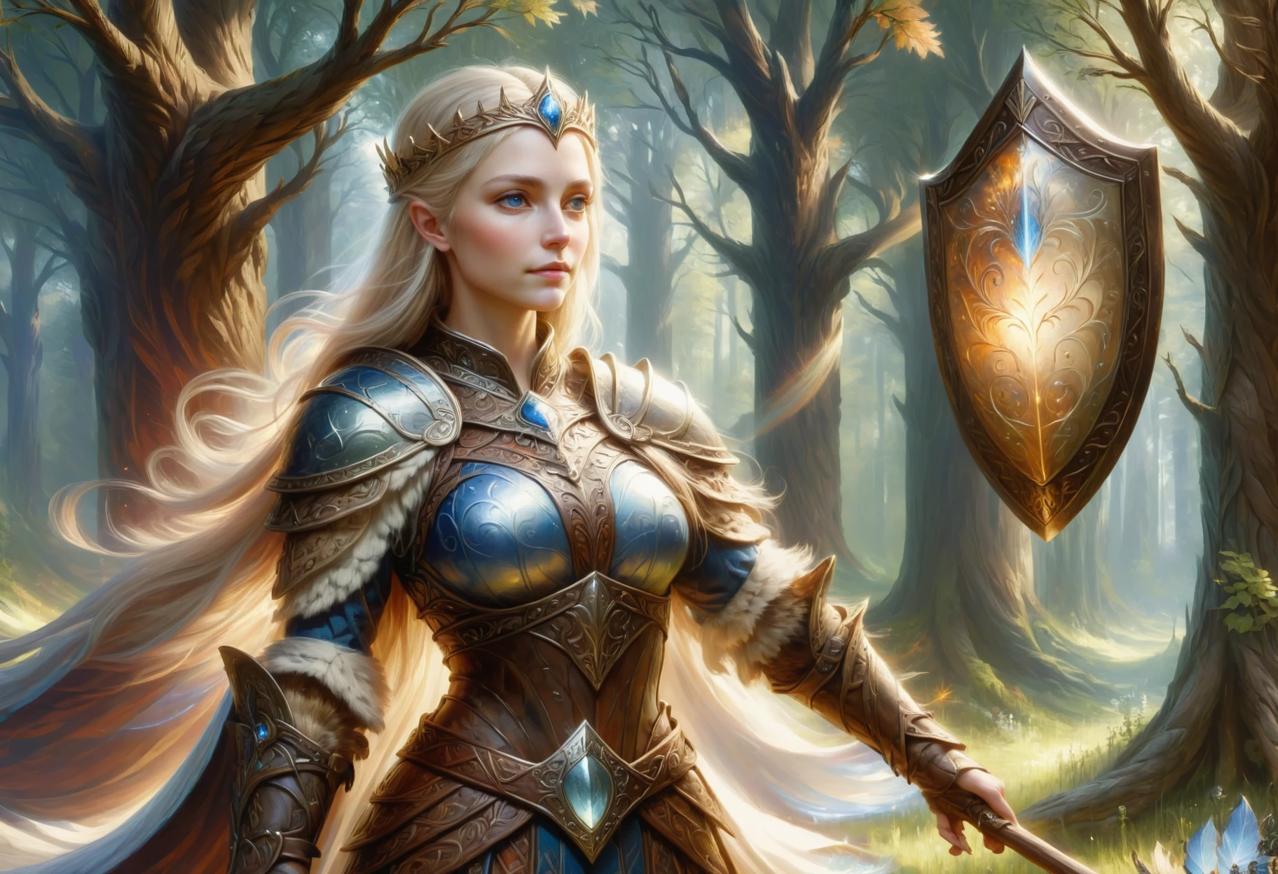 donm1nn3rb34u7yxl female nords, queen,, shield <lora:DonM1nn3rB34utyXL-000006:1>