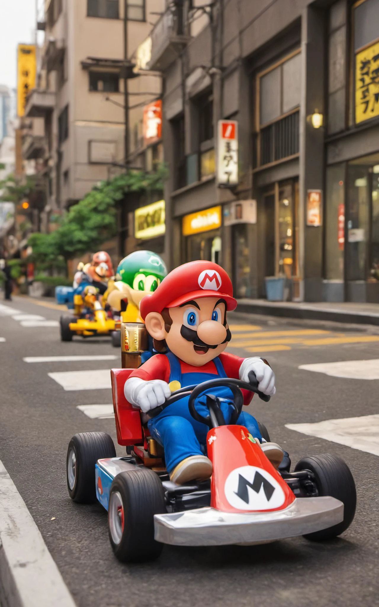 Mario and Luigui in Mario Kart in Tokio,