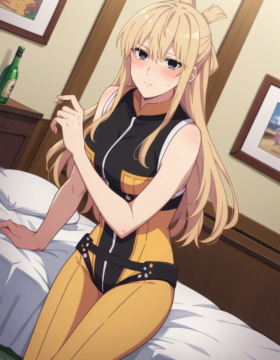 ultra-detailed, Explicit, Beautiful body, Beautiful Nose, Beautiful character design, perfect eyes, perfect face, ultra highres, 4K, beautiful legs, perfect legs, Nice hands, Perfect hand, Masterpiece, Best Quality, Highly detailed, illustration, absurdres, perfect anatomy, BOOTS, THIGH BOOTS, BODYSUIT, LEOTARD, HEADSET, absurdres, highres, solo, cowboy shot, 1girl, perfect hands, wind, (highres,best_quality,masterpiece), hair ornament, large breast, huge breast, wilhelmina braunschweig ingenohl friedeburg, long hair, blue eyes, blonde hair, braid, hair braid, single braid, ribbon, hair ribbon, side braid
