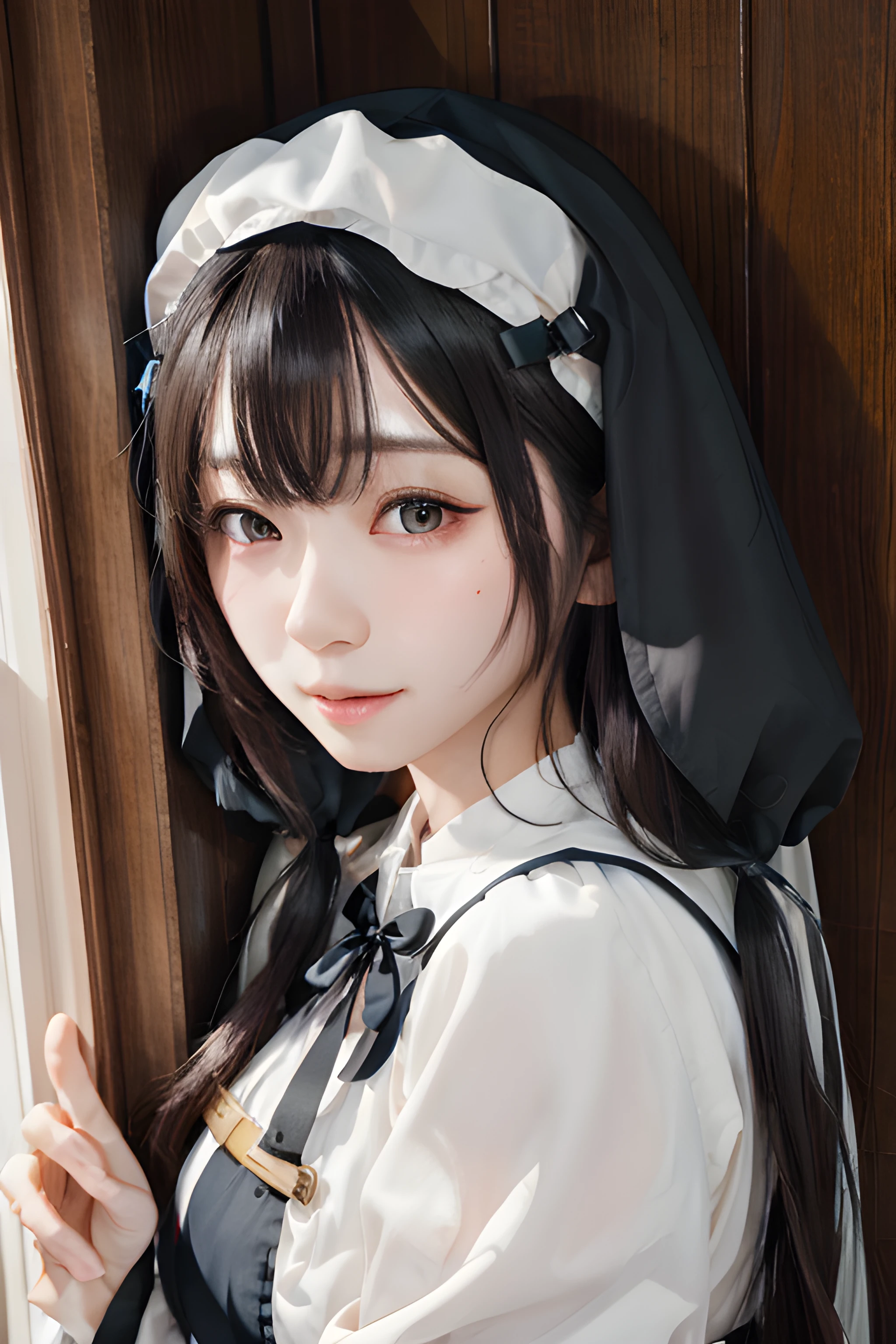 iorm, masterpiece, best quality, 1girl, portrait, closeup, (fully clothes), {royal armor|kimono|formal dress|nun costume|school uniform|maid uniform|office lady}, {cosplay|cat ears|tongue out|smile|twintails|maid headband|flower}