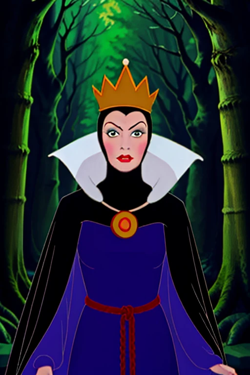 <lora:Queen-V2_HH:0.8> qu33n_gr1mh,(disney style drawing),1girl, woman,face, looking at viewer,(outdoors,dark forest), <lora:DisneyRenV2:-0.00>