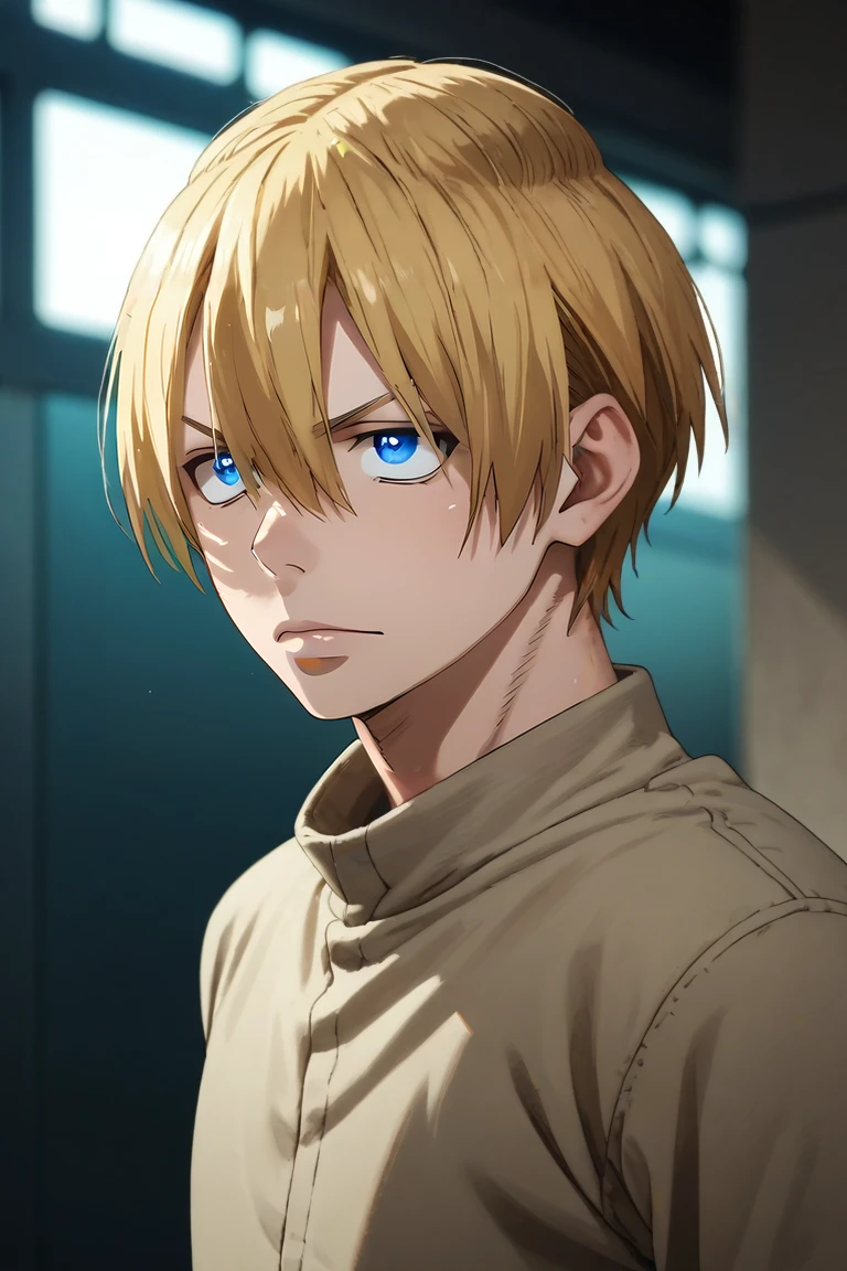 score_9, score_8_up, score_7_up, source_anime, intricate details, (photorealistic:0.6), , , depth of field, 1boy, solo, male focus, <lora:arthur_boyle_pony:0.94>, arthur_boyle, blonde hair, blue eyes, short hair, hair between eyes, , , Hands behind back, suggesting confidence or restraint, <lora:sdxl_lightning_8step_lora:1>