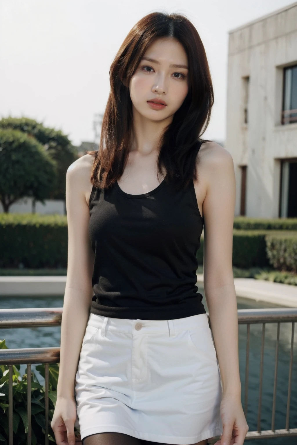 (realistic), (hyperrealism),best quality, masterpiece,ultra high res, (photorealistic:1.4),asian girl, (looking at viewer:2), ,outdoors,
,black tights, black sleeveless tanktop,
cowboy shot,<lora:makina69_carolyeung_v1.0:1>