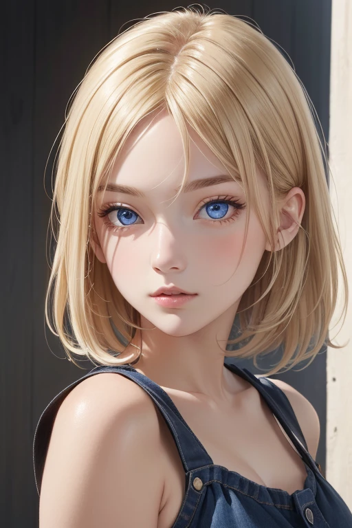 1girl, upper body, (masterpiece, best quality), RAW photo, 16k wallpaper, extremely detailed CG, amazing, ultra detailed, hyperrealistic, official art, High quality texture, incredibly absurdres, highres, 18 years old, cute girl, blonde hair, beautiful face, detailed large indigo eyes