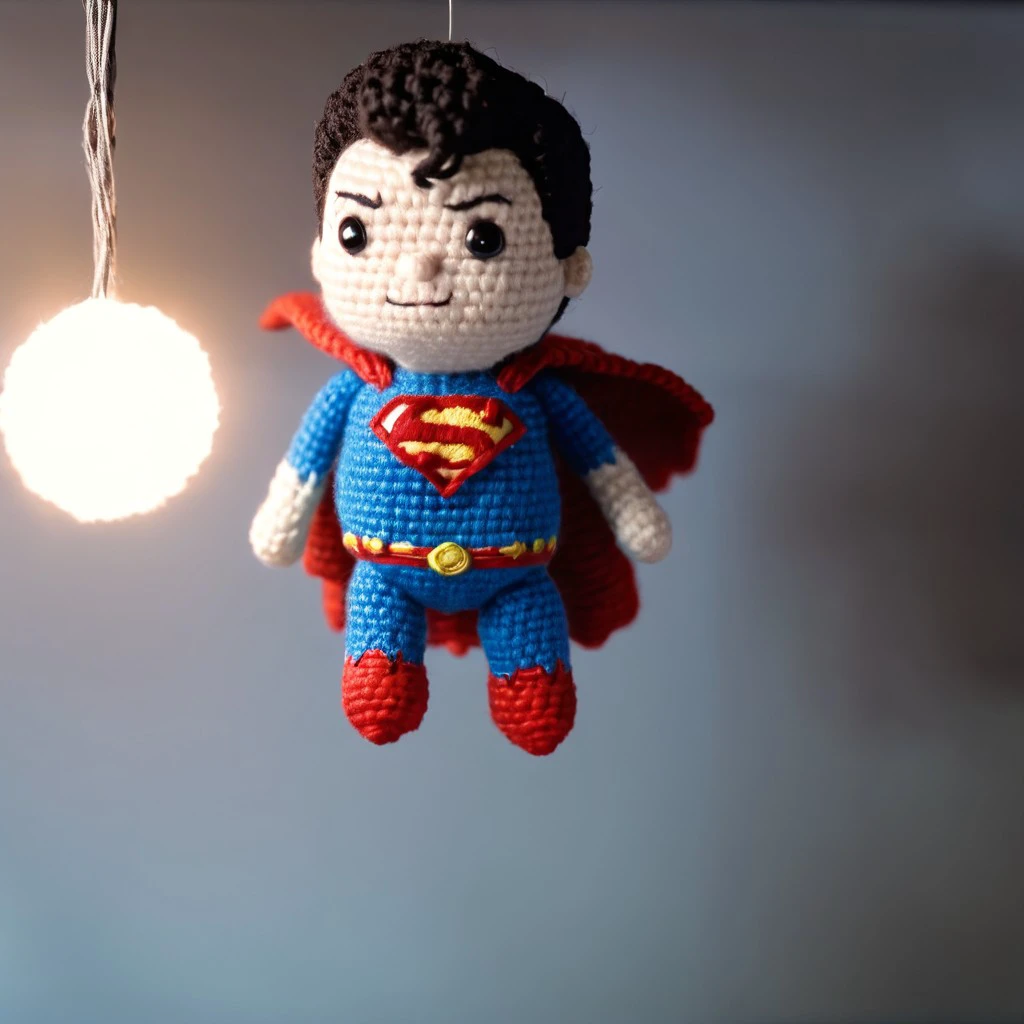 Superman , action pose,  
Anti-gravity research lab ,
movie scene  in amigurumi style, extremely fuzzy yarn, miniature diorama,  
HD, 8k, highly detailed, perfect composition, depth of field, cinematic lighting, volumetric lighting, color graded, 
 <lora:Amigurumi_Style_XL_LyCoris_v1.5.2-000024:1>