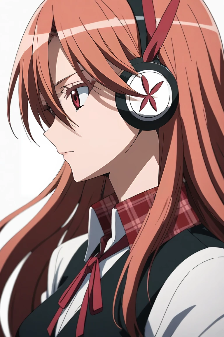 score_9, score_8_up, score_7_up, source_anime, intricate details, semi-realistic, , upper body, depth of field, 1girl, solo, <lora:chelsea_akame_ga_kill_pony:0.86>, chelsea_akame_ga_kill, red hair, red eyes, long hair, hair between eyes, bangs, headphones, ribbon, neck ribbon, , , , dieselpunk, Hands on the waist, conveying authority, <lora:sdxl_lightning_8step_lora:1>