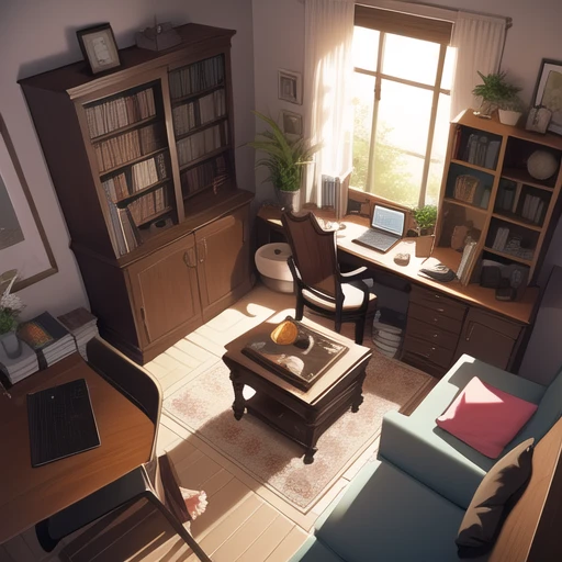 masterpiece,best quality,indoors,interior design,room,chair,desk,bed,window,no no humans,<lora:Sectional perspective:0.7>,
