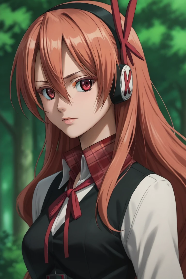 score_9, score_8_up, score_7_up, source_anime, , (realistic:0.6), looking at viewer, upper body, depth of field, 1girl, solo, <lora:chelsea_akame_ga_kill_pony:1>, chelsea_akame_ga_kill, red hair, red eyes, long hair, hair between eyes, bangs, headphones, ribbon, neck ribbon, plaid, , , science fiction speculative fiction, , <lora:sdxl_lightning_8step_lora:1>