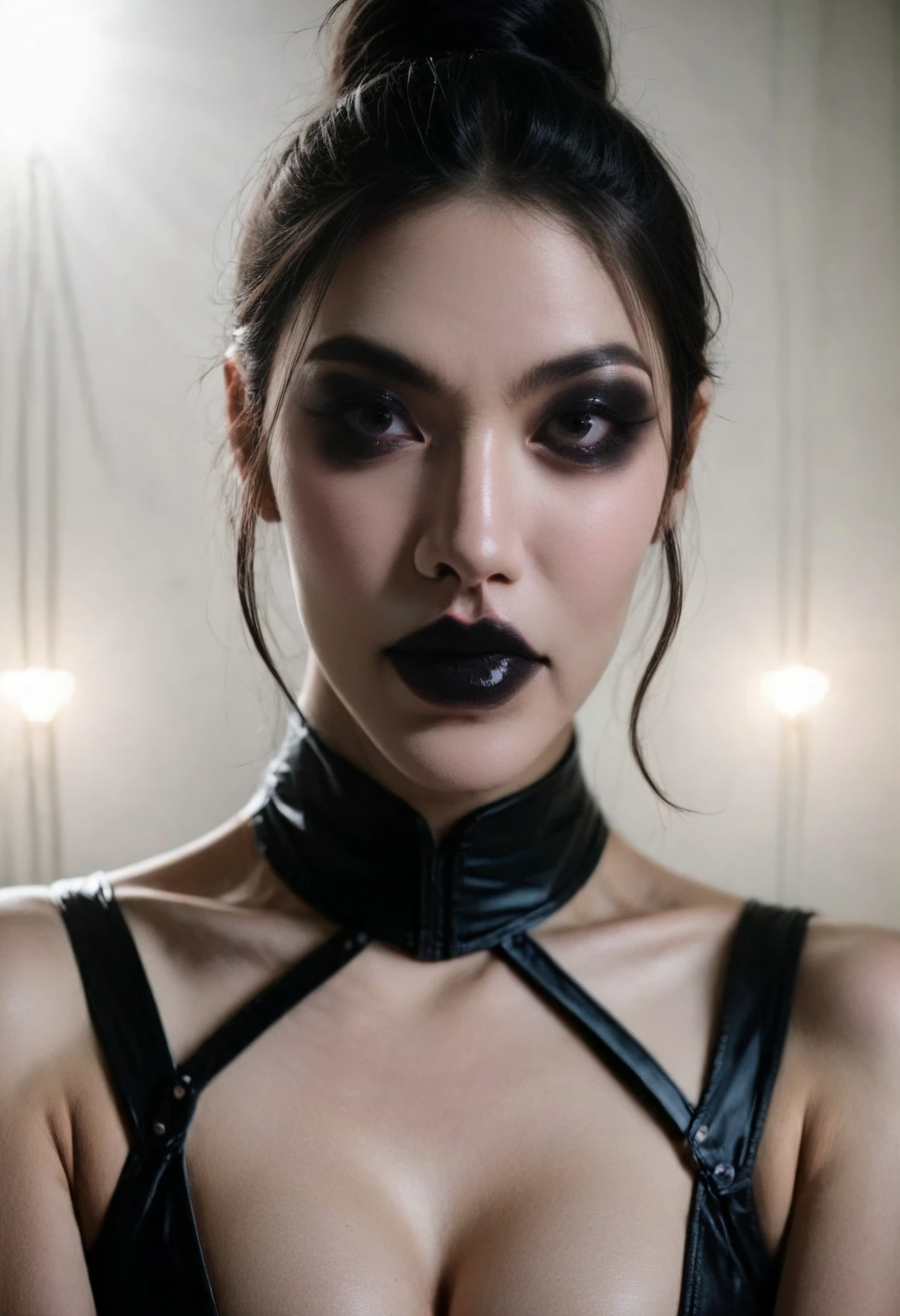 SFW:2.a gagged and bound up woman with a disgusted look, beautiful detailed eyes, beautiful detailed lips, extremely detailed face, long eyelashes, dark gothic, cinematic lighting, dramatic shadows, moody atmosphere, dark and gritty, muted color palette.STOP.Safe_for_Work:2
