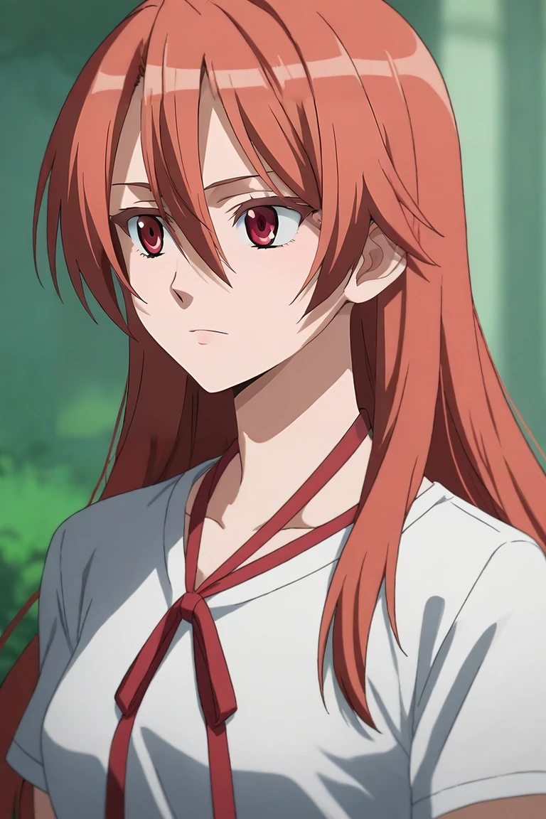 score_9, score_8_up, score_7_up, source_anime, , semi-realistic, , upper body, depth of field, 1girl, solo, <lora:chelsea_akame_ga_kill_pony:0.76>, chelsea_akame_ga_kill, red hair, red eyes, long hair, hair between eyes, bangs, , ribbon, neck ribbon, , , t-shirt,, science fiction noir, Kneeling, showing humility, <lora:sdxl_lightning_8step_lora:1>