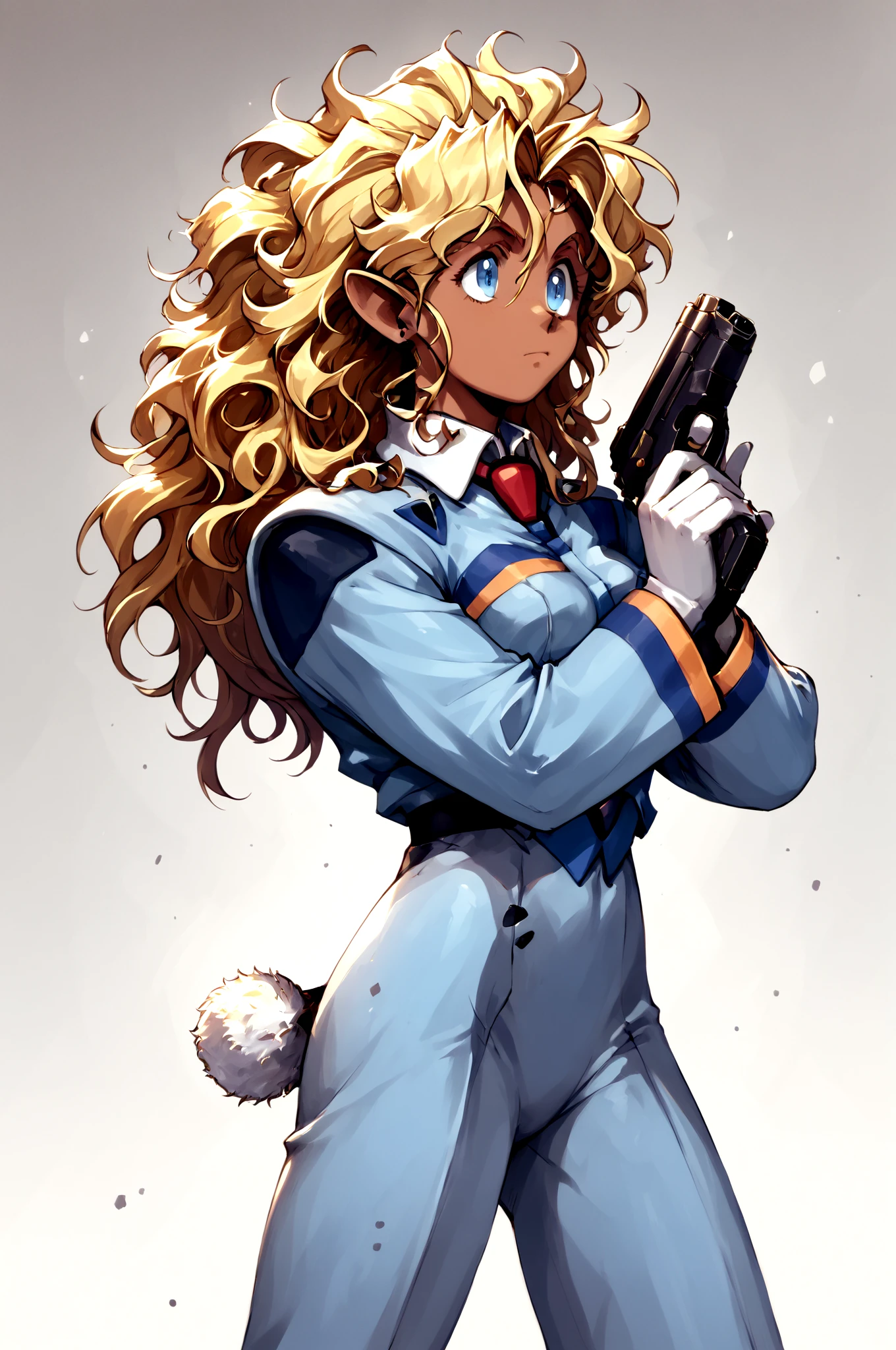 score_9,score_8_up,score_7_up, kuramitsu_mihoshi, solo, <lora:MihoshiV1:0.85>  gun, dark_skin, dvery_long_hair, messy_hair, miho_gxp, (high quality, detailed, beautiful),