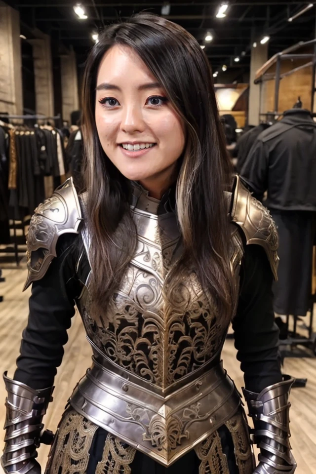 Photo of (jeann1el33), wearing heroic medieval armor, powerful protective armor. <lora:jeannie_potastic_v1.0.1:0.725> <lora:MedievalArmor_v02:0.678>