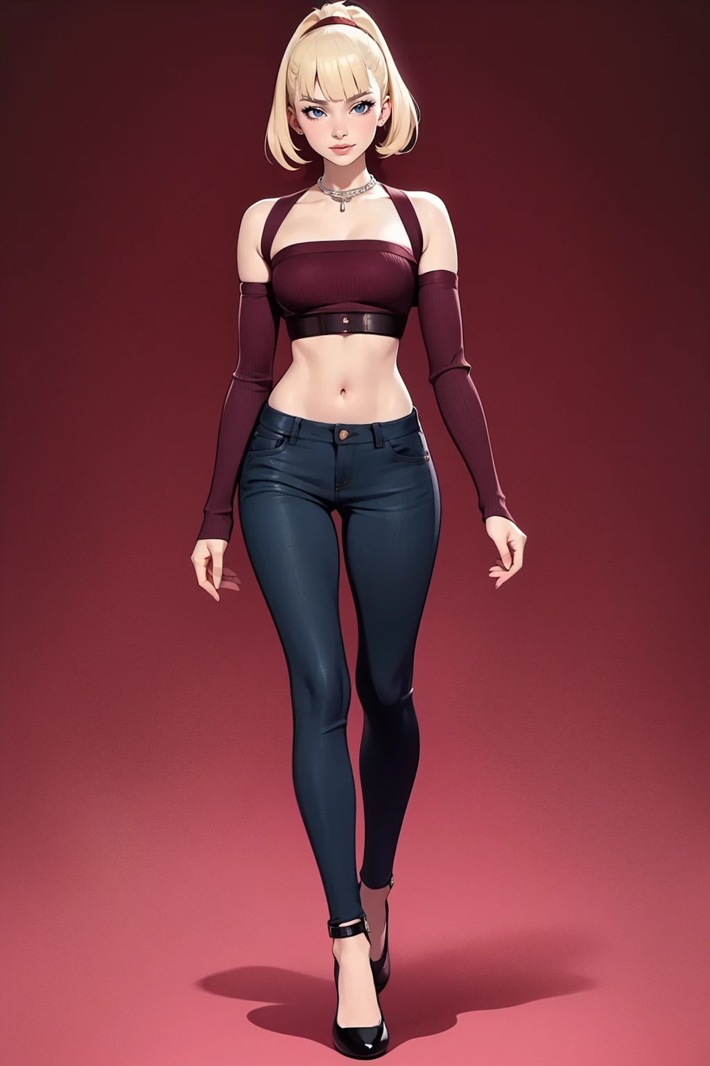 anime artwork  beautiful __token_med_region__:1.3  adult woman, __best quality, high quality, highres, 8k, high detail <lora:2-ZDRHOS-42:0.75> red cotton knit crop top, full body, (midriff leather tight corset:1.1), jeans, sleeves past wrists, detached sleeves, __Scene_RomanticLocation__  posing, bangs, platinum blonde hair, ponytail necklace . anime style, key visual, vibrant, studio anime,  highly detailed