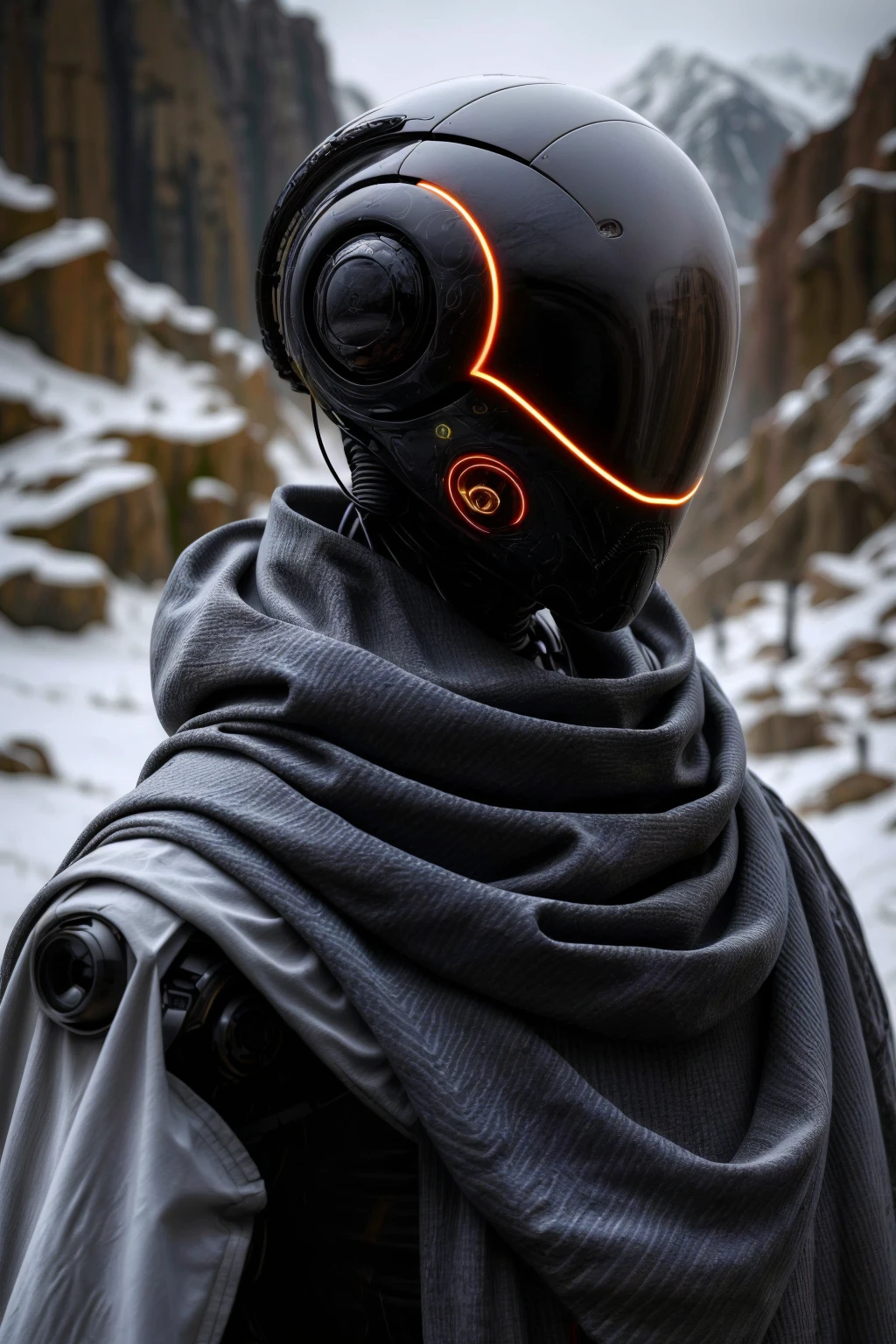 <lora:NOFACE V2:0.9>,(noface:1.1),solo,1other,upper body,helmet,science fiction,robot,humanoid robot,no humans,glowing,mask,armor,Grayscale,cable,chain mail,crack,fully armed,glowing eyes,Pauldrons,<lora:more_details>,realistic,portrait,(close-up:1.3),, (masterpiece:1.2),(best quality:1.2),intricate details,newest,ai-generated,perfect anatomy,1girl,
beautiful girl,Jumping with one arm pointing upwards,Delight,dungeon,Snow-covered mountains in the winter,
edgQuality,