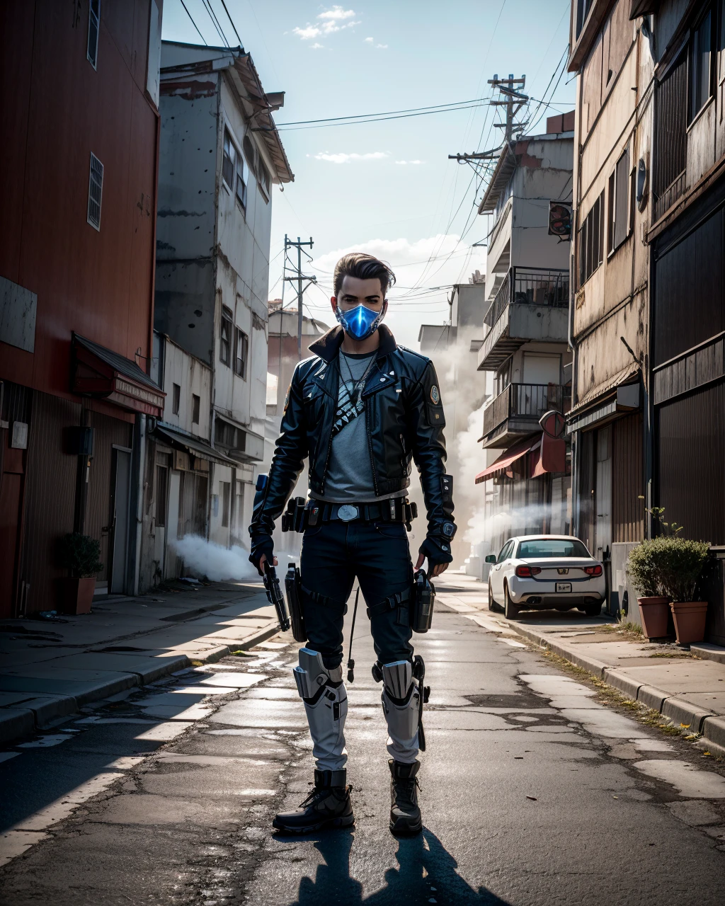 1boy, cyborg mechanical arms, mechanical parts, gameplay mechanics, medium hair , details full face, at at in Cyberpunk 2077 ,Pacifica, a rundown district of the city that was abandoned by its developers. It's now overrun with gang violence and is home to many homeless people. , <lora:neg9V2_last:0.5> land speeder (star wars), distinctive silhouette,
defogging windows,
lowering kit, crystal, ornate,
two-tone paint, slick finish,