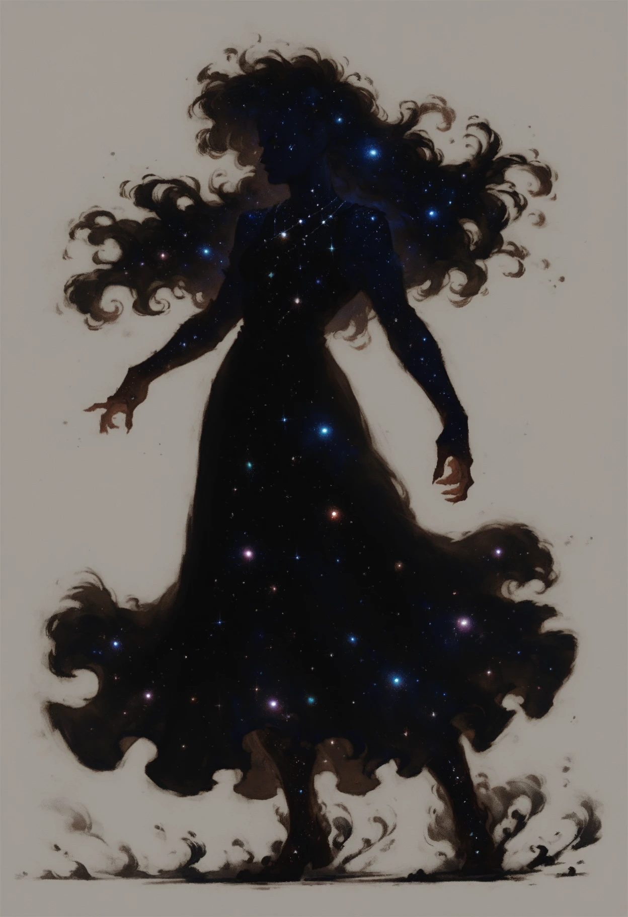 (score_9_up, score_8_up:1.2), score_7_up, high spren, 1girl, silhouette, long hair, dress, galaxy, space, <lora:High_Spren-000006:0.8>