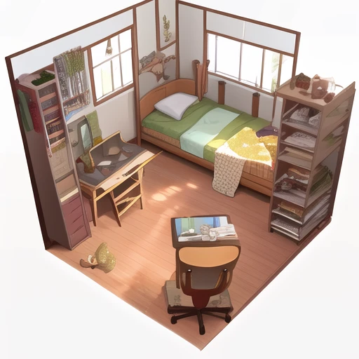 masterpiece,best quality,indoors,interior design,room,chair,desk,bed,window,no no humans,<lora:Sectional perspective:1>,