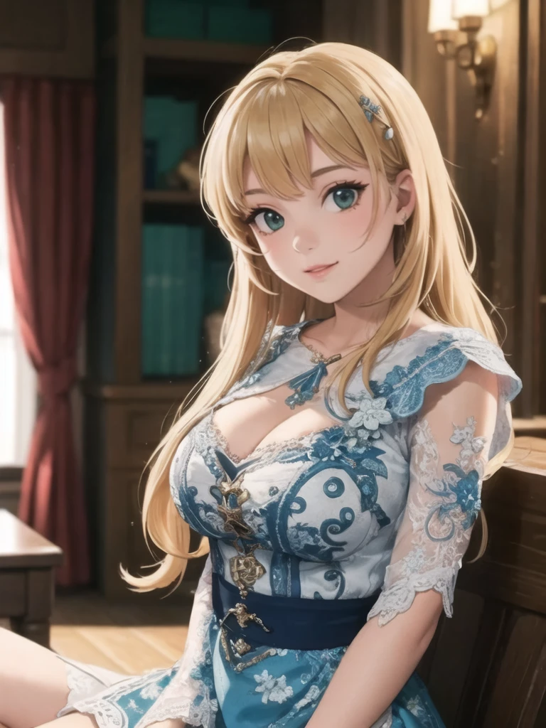 (masterpiece, best quality), intricate details, 1girl, long hair, blond hair, (smile:0.5), cowboy shot,