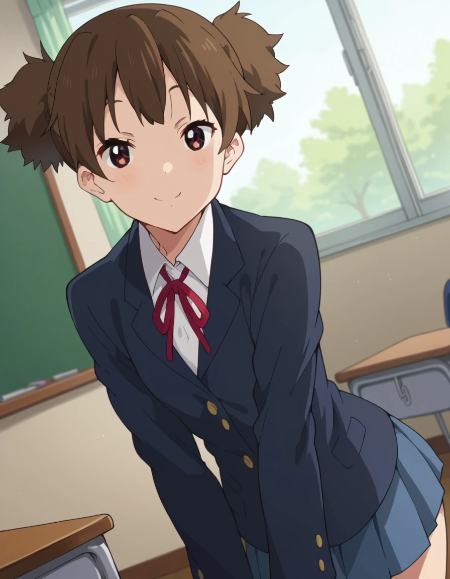 score_9, score_8_up, score_7_up, source_anime,
junsuzuki, <lora:jun-suzuki-s2-ponyxl-lora-nochekaiser:1>,
jun suzuki, short hair, brown hair, twintails, brown eyes, short twintails,
sakuragaoka high school uniform, school uniform, uniform, blazer, shirt, white shirt, collared shirt, skirt, pleated skirt,
indoors, classroom, bent over, smile,
looking at viewer, cowboy shot, dutch angle, solo,