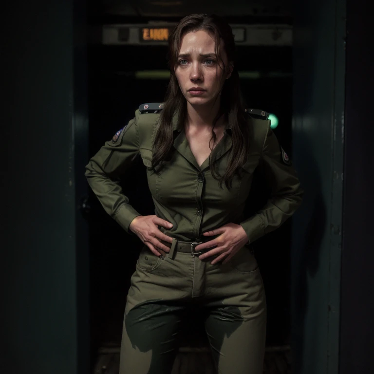 (pp clothes), still, mid distance shot, sad, woman, military uniform, pants, nightclub <lora:ppclothesjan19v1-10:1> <lora:Expressions_Helper:0.8>