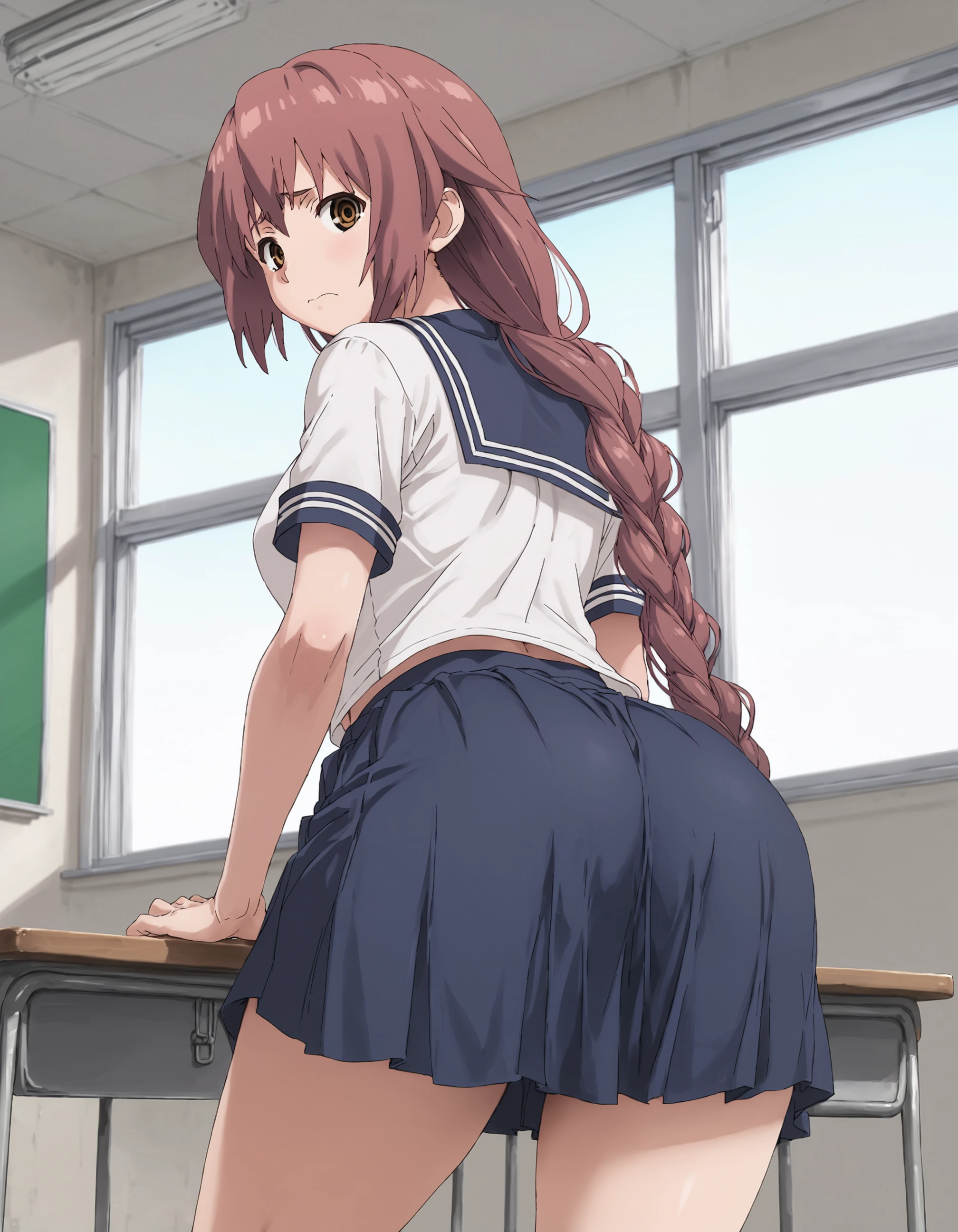 2 girls ,(old high quality) ,Yukinoshita Yukino , Yuigahama Yui , jump , Low - Angle,school uniform,(check skirt),(check skirt捲れる),thighs,(white panties),(pink panties),