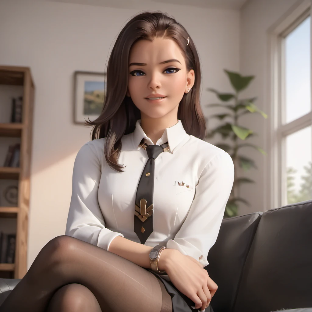 score_9, score_8_up, score_7_up,score_6_up, score_5_up, highly detailed, lighting and shadowing, light and shadow, high res,1girl, black long hair, white shirt with tie, black skirt, black pantyhose, crossed legs sitting on the sofa in the living room, sunlight coming through the window,
<lora:owstylexlv2:1>