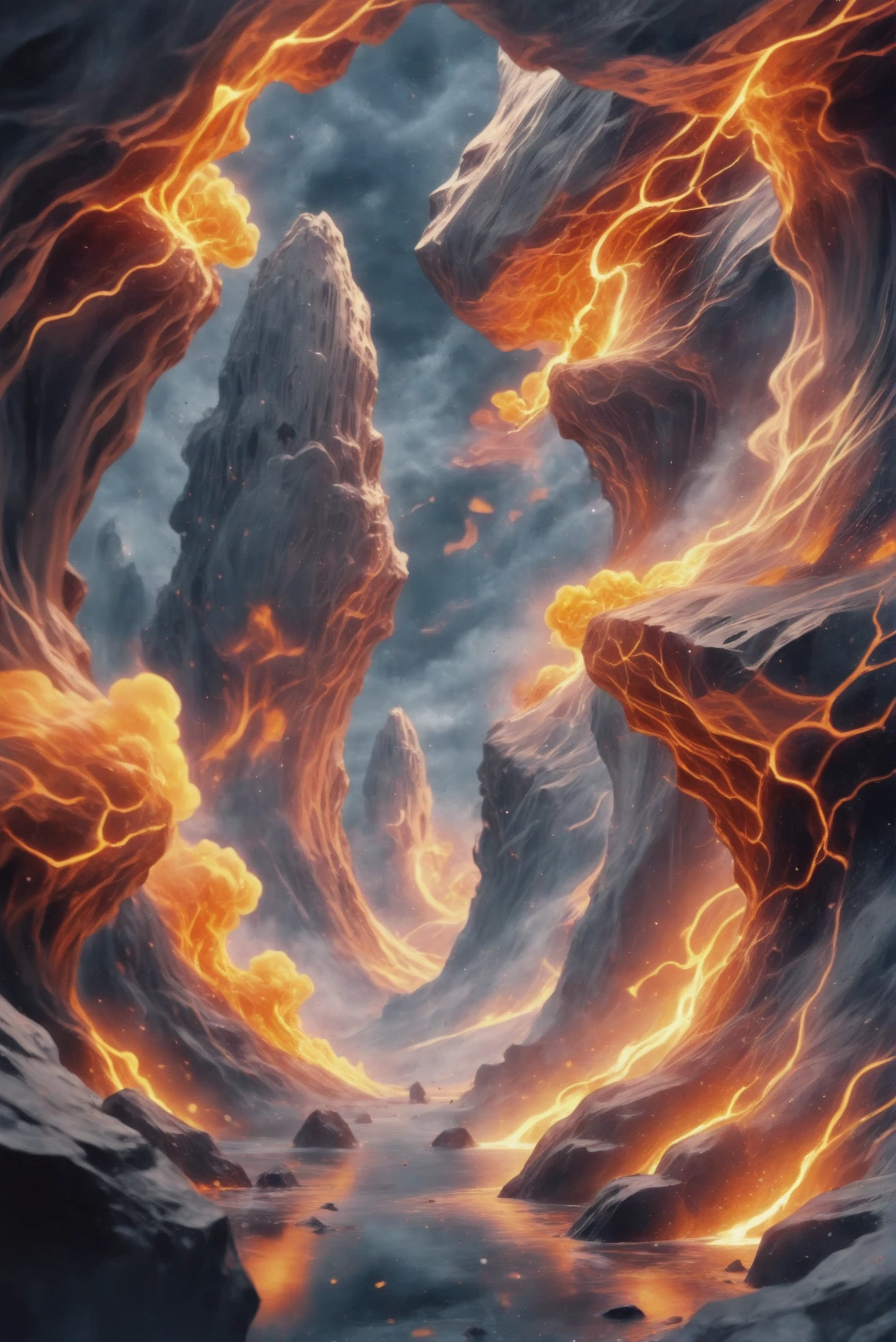 anime style, vibrant color palette, volcanic ash, glowing hot tendrils, noon, scenery, in a Volcanic Island<lora:EnvyStarlightDreamfire01:1>