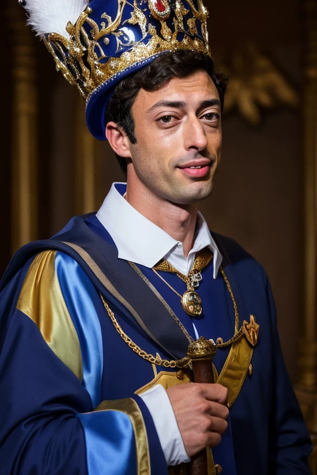 jon ossoff <lora:senate_019_jon_ossoff:0.65> , face closeup, face focus, shirt, formal, suit, collared shirt, white shirt, jacket,
Clad in a medieval jester outfit with bells on the hat, standing in a castle's throne room, holding a scepter with a funny face on top,
best quality, masterpiece, HDR, professional, studio quality, highres,
