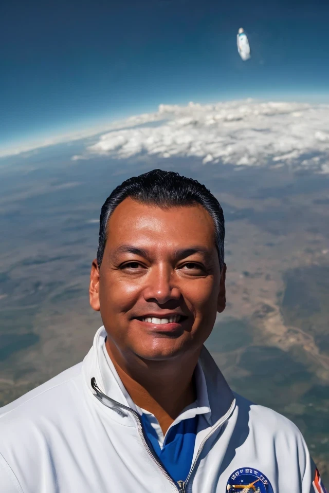 alex padilla <lora:senate_009_alex_padilla:0.65> , face closeup, face focus, shirt, formal, suit, collared shirt, white shirt, jacket,
Wearing a classic astronaut suit, floating in space with Earth visible in the background,
best quality, masterpiece, HDR, professional, studio quality, highres,