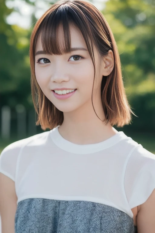 1girl,(RAW photo, best quality), (realistic, photo-realistic:1.4), masterpiece, an extremely delicate and beautiful, extremely detailed, 2k wallpaper, Amazing, finely detail, extremely detailed CG unity 8k wallpaper, ultra-detailed, highres, soft light, beautiful detailed girl, extremely detailed eyes and face, beautiful detailed nose, beautiful detailed eyes,cinematic lighting,perfect anatomy,
wearing a cropped top,bokeh,orange brown hair,
(at a park:1.3),looking at viewer,young japanaese idol,
(smile:1.2), <lora:natsukawashiina_lora-chilled_02:1.3>
