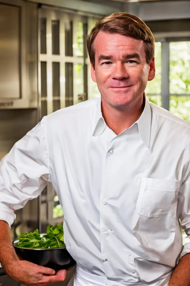 michael bennet <lora:senate_011_michael_bennet:0.65> , face closeup, face focus, shirt, formal, suit, collared shirt, white shirt, jacket,
wearing a chef hat and apron, with a kitchen in the background,
best quality, masterpiece, HDR, professional, studio quality, highres,