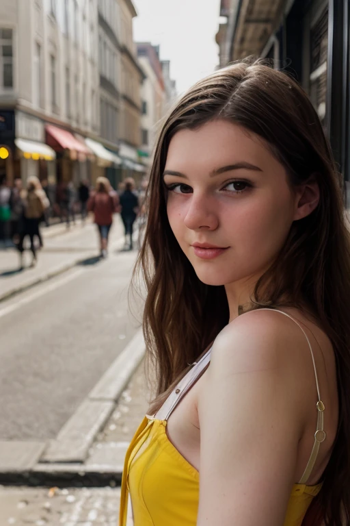 <lora:F1NN5TER:0.8>, full color portrait of a young woman, wearing a spring dress, in a crowded street, natural light, RAW photo, subject, 8k uhd, dslr, soft lighting, high quality, film grain, Fujifilm XT3