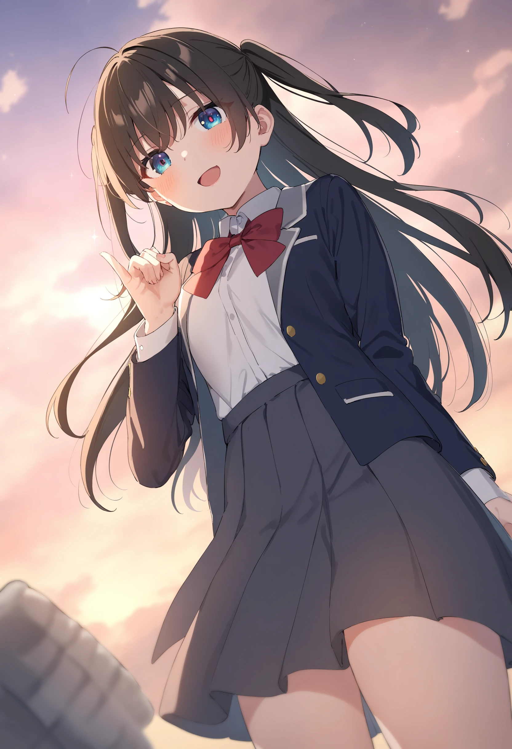 1girl,sincos, ningen mame, toosaka asagi,solo,medium breasts,school uniform,
pinky swear, pinky out, hand up,<lora:pinkyswear_XL_v1:0.8>
from below, feet out of frame, looking up, happy, ground, open mouth,
best quality, very aesthetic, absurdres,