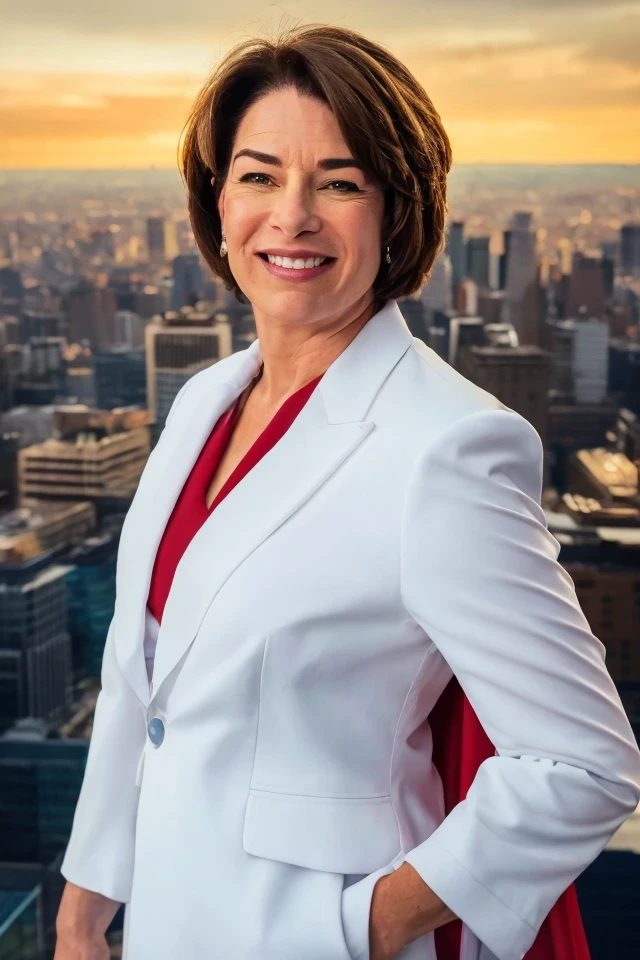 amy klobuchar <lora:senate_045_amy_klobuchar:0.65> , face closeup, face focus, shirt, formal, suit, collared shirt, white shirt, jacket,
Wearing a superhero costume with a giant "S" on the chest, flying above a city skyline with a cape flowing behind them,
best quality, masterpiece, HDR, professional, studio quality, highres,