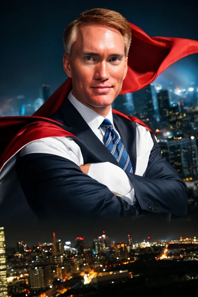 james lankford <lora:senate_071_james_lankford:0.65> , face closeup, face focus, shirt, formal, suit, collared shirt, white shirt, jacket,
Wearing a superhero costume with a giant "S" on the chest, flying above a city skyline with a cape flowing behind them,
best quality, masterpiece, HDR, professional, studio quality, highres,