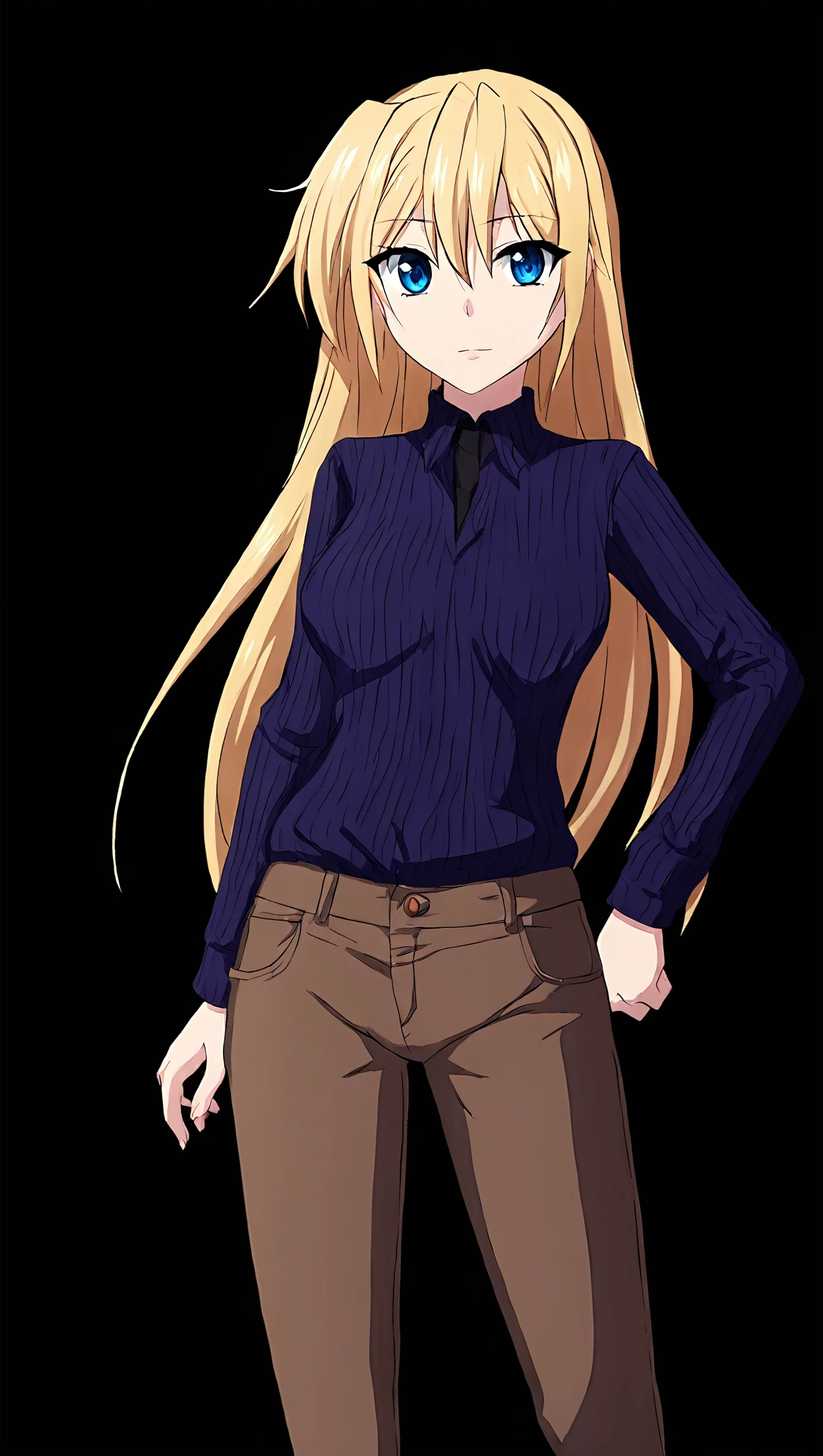 score_9, score_8_up, score_7_up, 
 <lora:heronever_astel.pony.v1-000007:0.8>
astel, 1girl,solo,blond hair, long hair, blue eyes,
pants
standing, facing viewer, looking at viewer, 
simple background, black background,