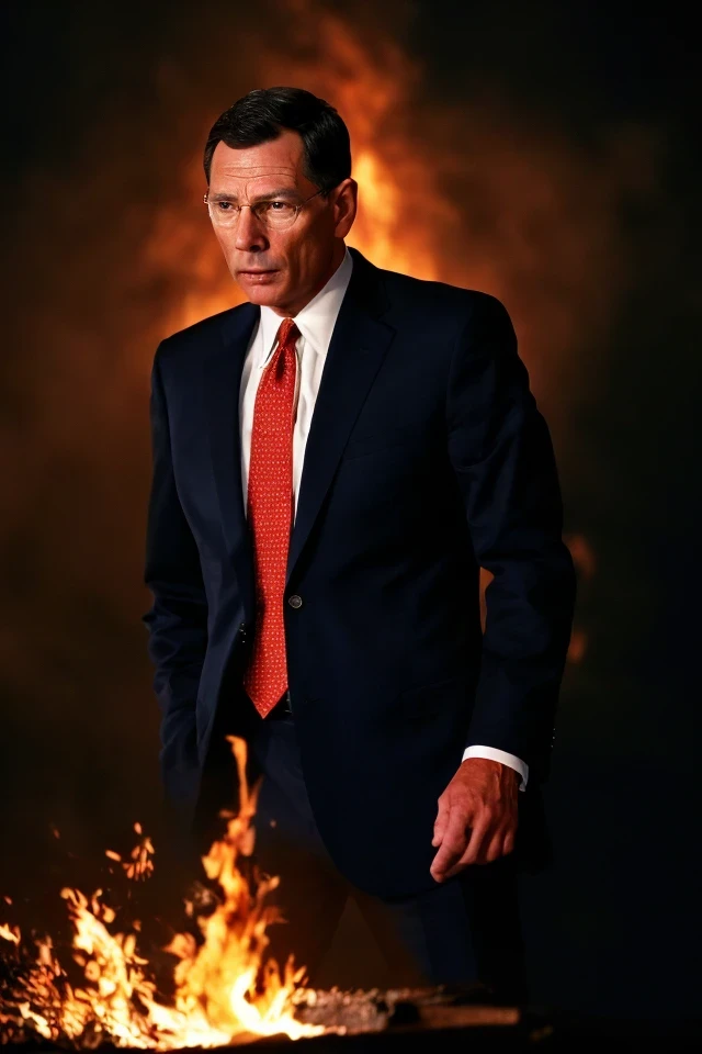 john barrasso <lora:senate_099_john_barrasso:0.65> , face closeup, face focus, shirt, formal, suit, collared shirt, white shirt, jacket,
explossion in the background, fire and smoke, movie poster,
best quality, masterpiece, HDR, professional, studio quality, highres,