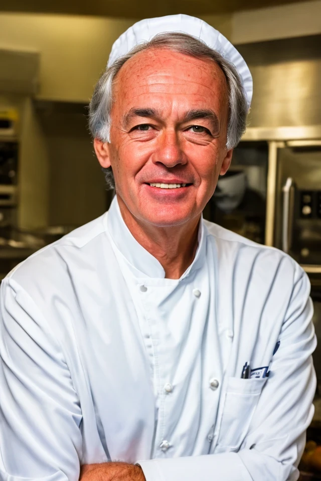 ed markey <lora:senate_042_ed_markey:0.65> face closeup, face focus, shirt, formal, suit, collared shirt, white shirt, jacket,
wearing a chef hat and apron, with a kitchen in the background,
best quality, masterpiece, HDR, professional, studio quality, highres,